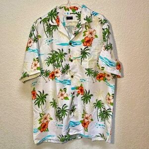 Tropical Storm Hawaiian Shirt Men’s XL White Floral Palm Trees SS Button Down